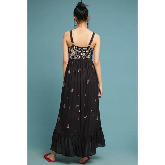 Anthropologie Black Maxi Dress with Colorful Embroidery - Picture 3 of 9